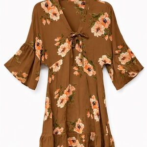 NWT// Uncle Frank Brown big blooms Floral tiered dress